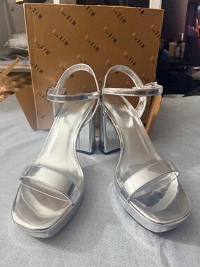 Mix No. 6 Metallic Silver Platform Block Heel Sandals